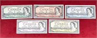 1954 Canadian bills from $1 to $20 w/ an * $10.
