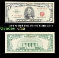 1963 $5 Red Seal United States Note Grades vf++