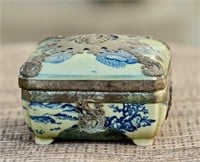 Chinese Guangxu Porcelain & Silver Lidded Box