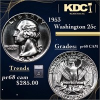 Proof 1953 Washington Quarter 25c Graded pr68 CAM