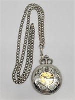 Exposed Gears Pocket Watch on Necklace Chain