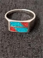 Size 11 ring with turquoise and red colored Stone