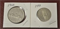 1968, 1973 Canadian dollar coins
