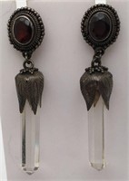 Silver Crystal Earrings W Red Stone