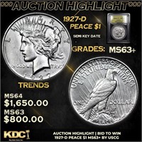 ***Auction Highlight*** 1927-d Peace Dollar 1 Grad