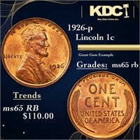 1926-p Lincoln Cent 1c Grades GEM Unc RB