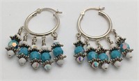 Sterling Silver Beaded Hoop Earrings