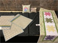 Quilted runner, placemats, and misc