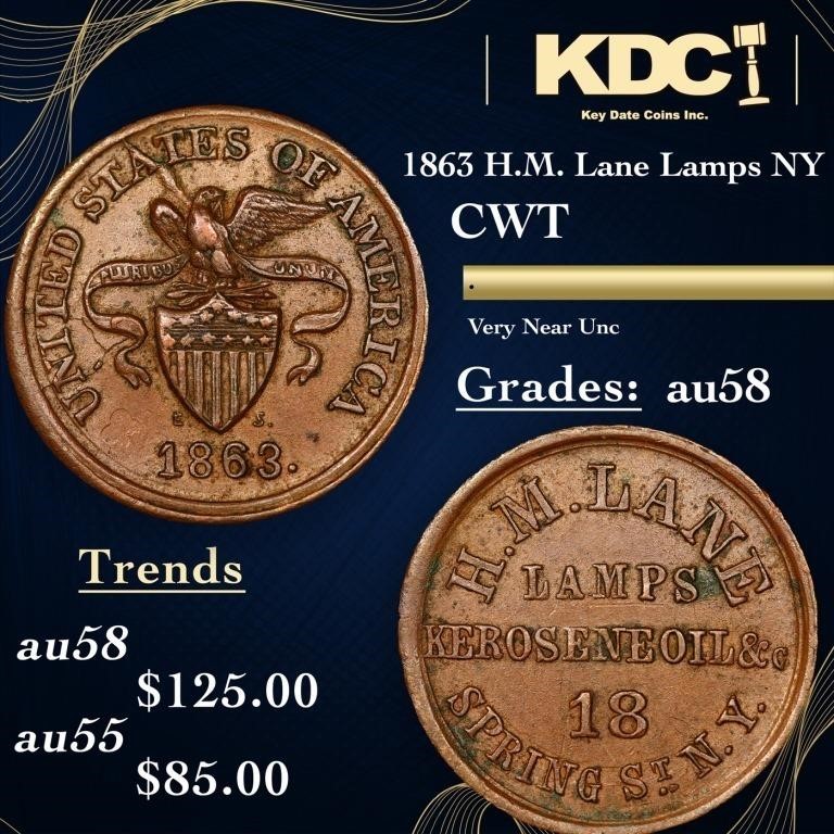 1863 H.M. Lane Lamps NY Civil War Token 1c Grades