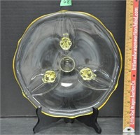 Yellow glass footed cake plate