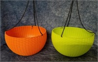 Two new hanging basket planters one orange one