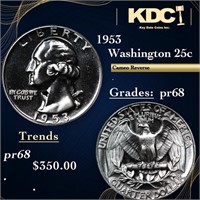 Proof 1953 Washington Quarter 25c Grades GEM++ Pro