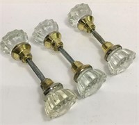 Set Of 3 Brass And Glass Door Knobs