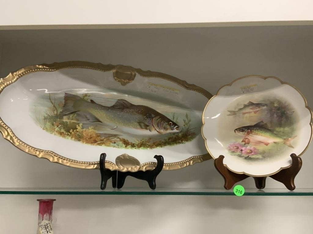 Antique Bavarian Fish Plater and Plate
