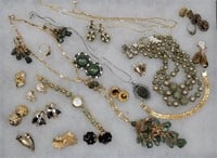 (24 pc) Green & Gold Tones Costume Jewelry