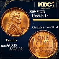 1909 VDB Lincoln Cent 1c Grades GEM+ Unc RD