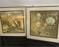 2 Foil Like Art Pictures Framed Matted, 18x18