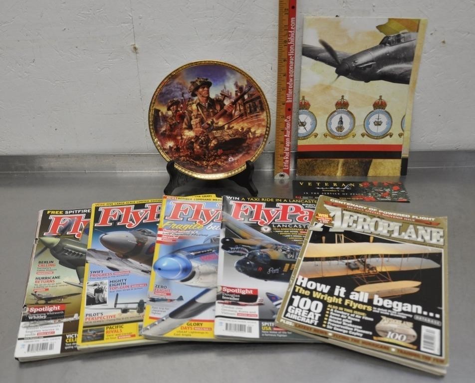 Military plane magazines, poster, collector plate