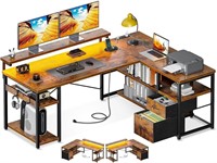 ODK L Shaped Gaming Desk with File Drawers