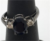 Sterling Silver Clear & Black Stone Ring