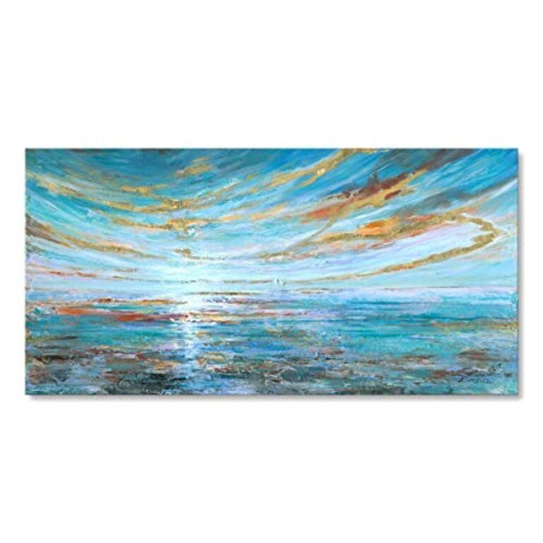 Large Turquoise and Gold Abstract Seascape