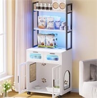 LED Pet Storage Cabinet with Shelves, White