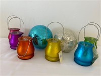Colored Glass Candle Holders, 2 Glass Spheres