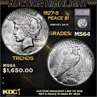 ***Auction Highlight*** 1927-s Peace Dollar 1 Grad