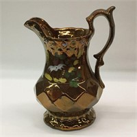 Copper Luster Pitcher With Hand Painted Design