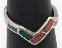 Sterling Silver Ring W Red & Blue Stones