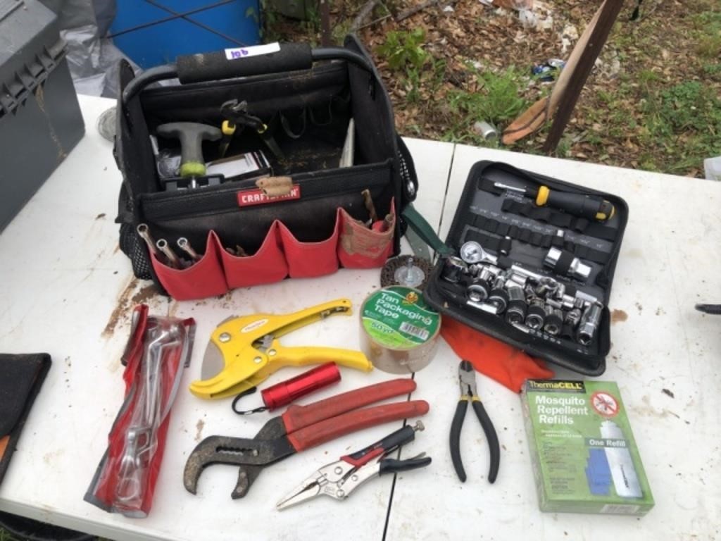 Red Tool Caddy Bag ~ Tools & Blk Socket Set
