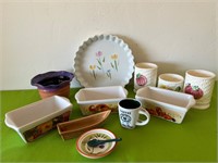 Ceramic Floral Pie Plate, Butter Boat, Vases +