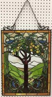 Leaded Art Glass Window Plaque, Fruit Tree