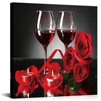 MLOML Red Wine Canvas Wall Art Rose Flowers