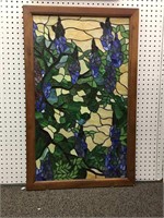 Leaded Art Glass Window With Floral Design