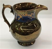 Copper Luster Pitcher With Blue Design