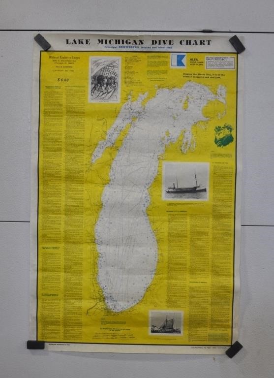 Lake Michigan Dive Chart, 23" x 35", see pics
