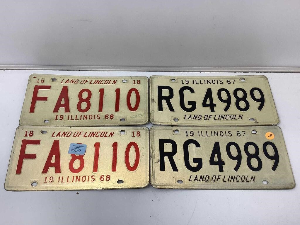 2 Matched Illinois Metal License Plate Sets.