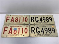 2 Matched Illinois Metal License Plate Sets.