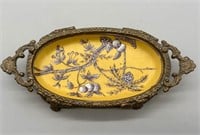 Chinese Porcelain & Brass Footed Trinket/Soap Dish