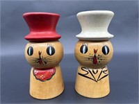 Vintage Wooden Cat Salt & Pepper Shakers, Japan