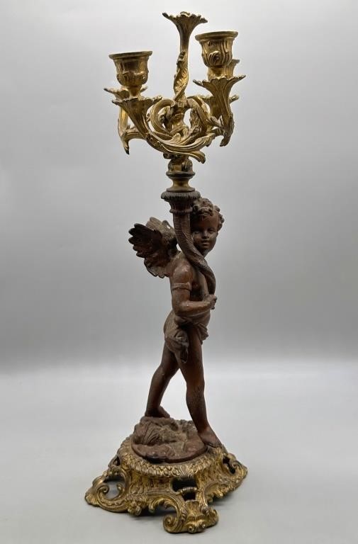 Large Gilt Bronze Antique Figural Candelabra