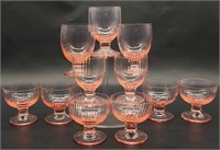 (11) Vtg. Pink Depression Glass: 3-Water Glasses +