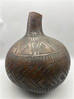 Vintage Large African Carved Gourd Water Vessel