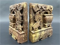 Vintage Asian Carved Stone Bookends