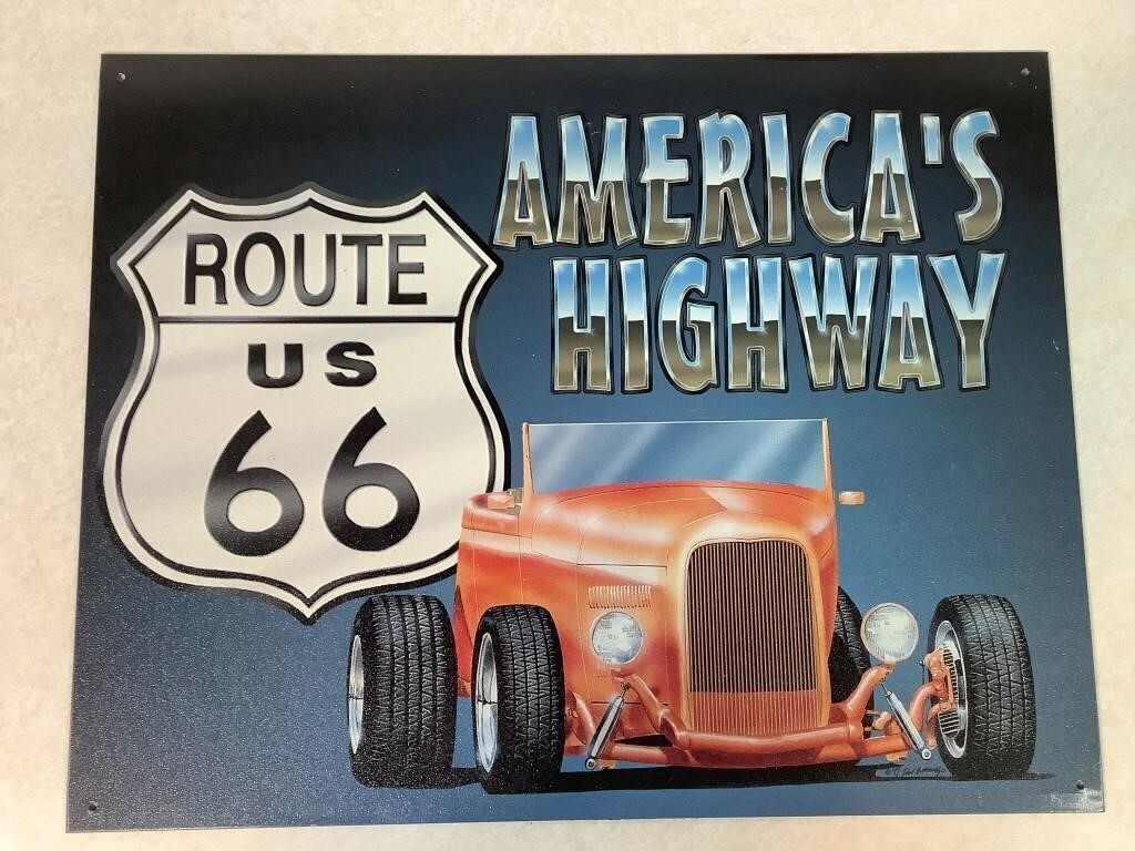 Metal Route 66 Sign, 12.5in X 16in