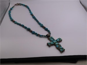Superb Turquiose/Ster CROSS Heavy 18" Necklace