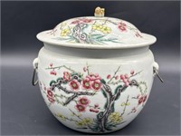 Vintage Asian Round Lidded Pot w/ Cherry Blossoms