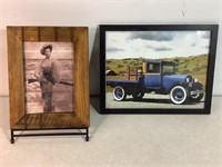 2 Pictures, Vintage Car & Boy W/Rifle