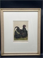 Antique Framed Print- Crevecoeur Chickens